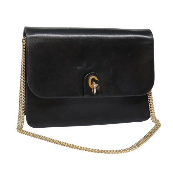 Christian Dior Chain Shoulder Bag Leather Black Gold Auth 93401 - Picture 1 of 16